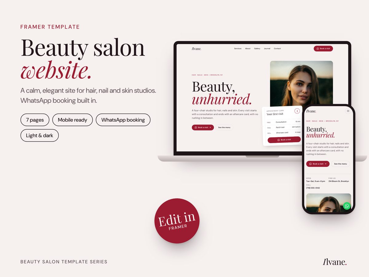 Ilvane Framer website template on a laptop and phone